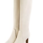 Bottes habillées femme sur mesure en cuir blanc cassé à talon fin de 10.5 cm avec une plateforme de 2 cm à l'avant Florence Kooijman
