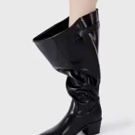 Bottes noires à mollet large pour femmes bottes mi mollet à bout pointu Milanoo.com