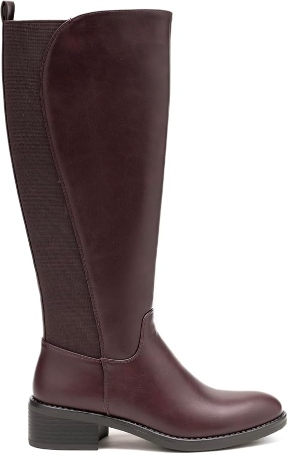 botte-mollet-large-femme-128xnd-1.jpg Bottes Femme Mollet Large Similicuir, Zip, Talon Bas 4cm, Haute Extensible, Hiver – Image 1
