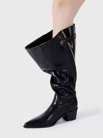 botte-mollet-large-femme-978rtc.webp Bottes noires à mollet large pour femmes bottes mi mollet à bout pointu Milanoo.com – Image 1