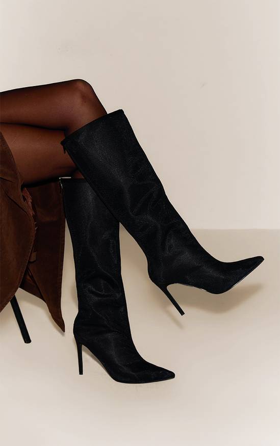 botte-noir-haute-100nby-1.jpg Black Botte Haute En Mesh À Talon | PrettyLittleThing FR – Image 1