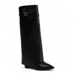 Elin Botte Haute Noire en Cuir à Bout Pointu Noir / 35