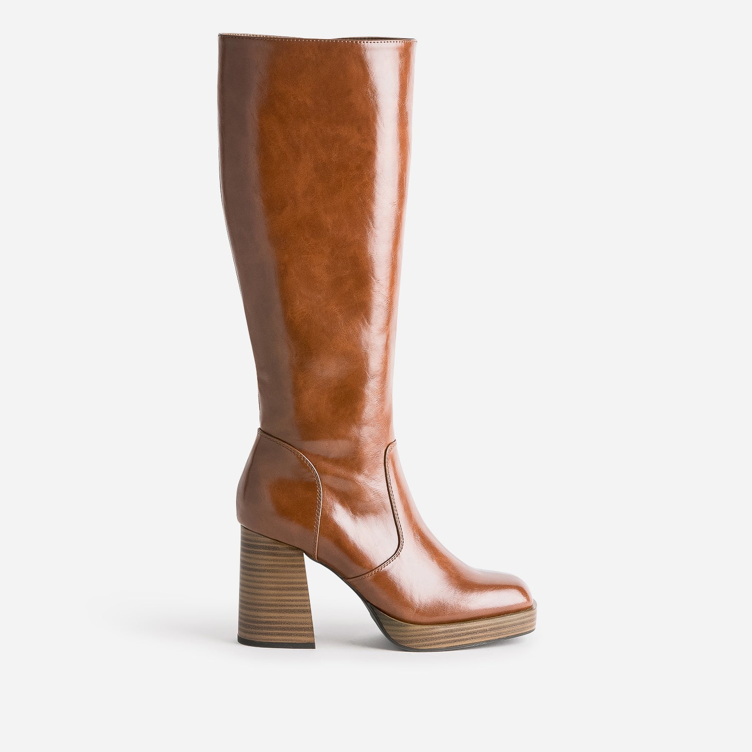 botte-plateforme-femme-487ymt-1.jpg Botte cognac éco conçue à plateforme – Image 1