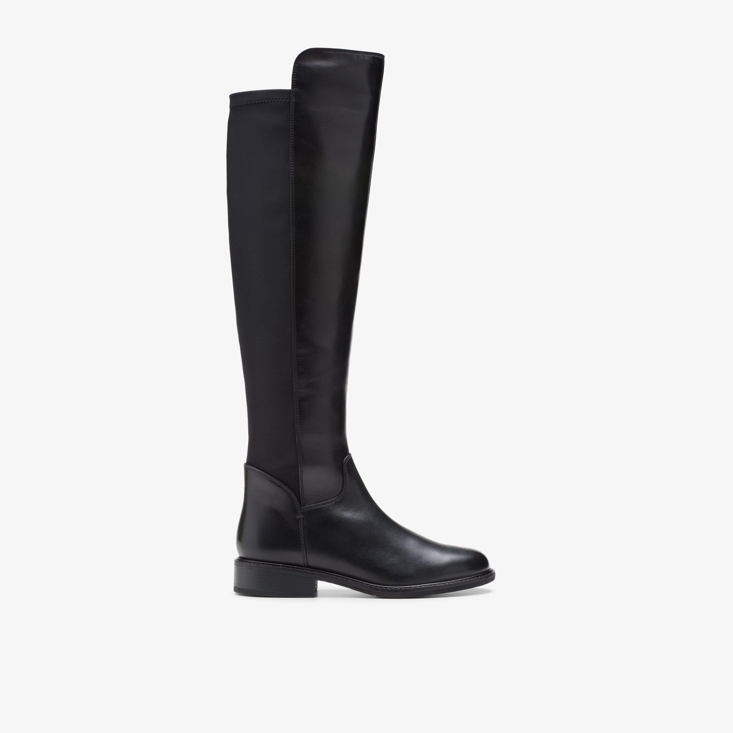 bottes-clarks-femme-444nif-1.jpg Bottes hauteur genou en cuir noir pour femmes Renewal Up | Clarks – Image 1