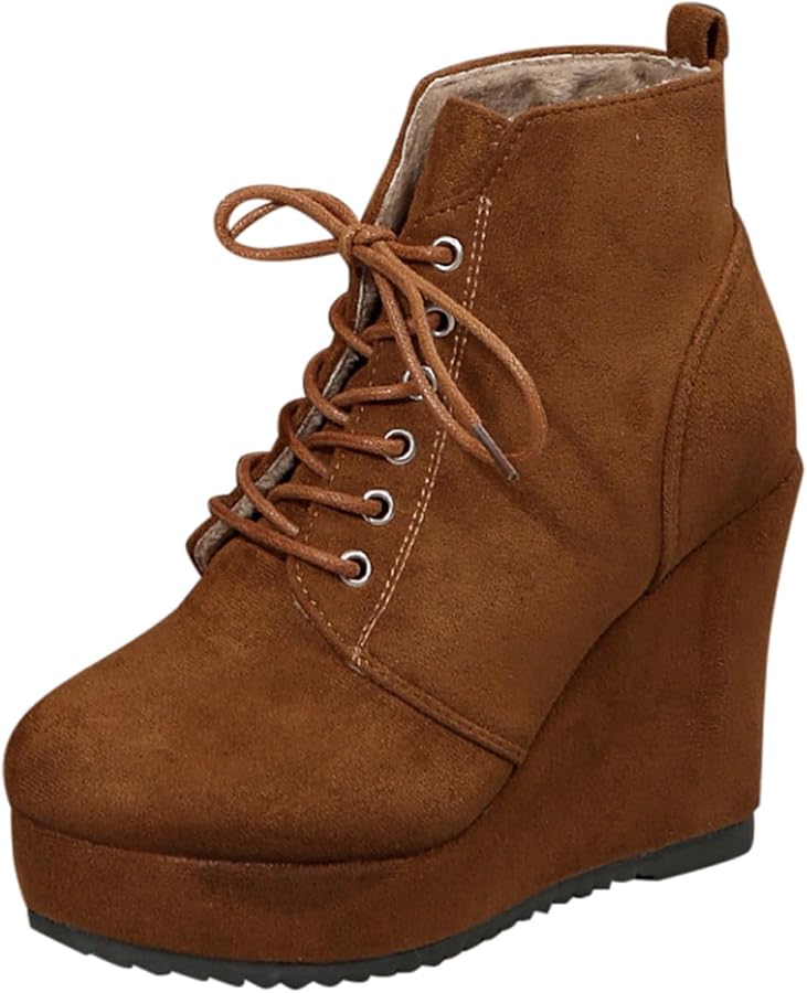 bottes-compensees-femme-748ago.jpg Bottines compensées pour femme En daim Bottes pointues Bottines courtes Pour les loisirs Élégantes Style vintage Doublure chaude ... – Image 1