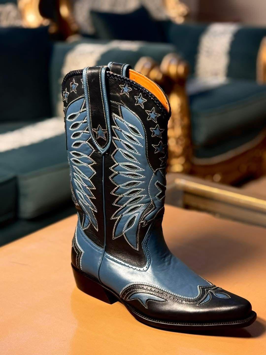 bottes-cowboy-homme-522zxh-1.jpg Western Bottes Daim Botte Cowboy Western Homme – Daim Rétro, Bout Pointu, Mi mollet, Talon Bas épais, Parfaite Pour L'équitation Et Le Quotidien – Image 1