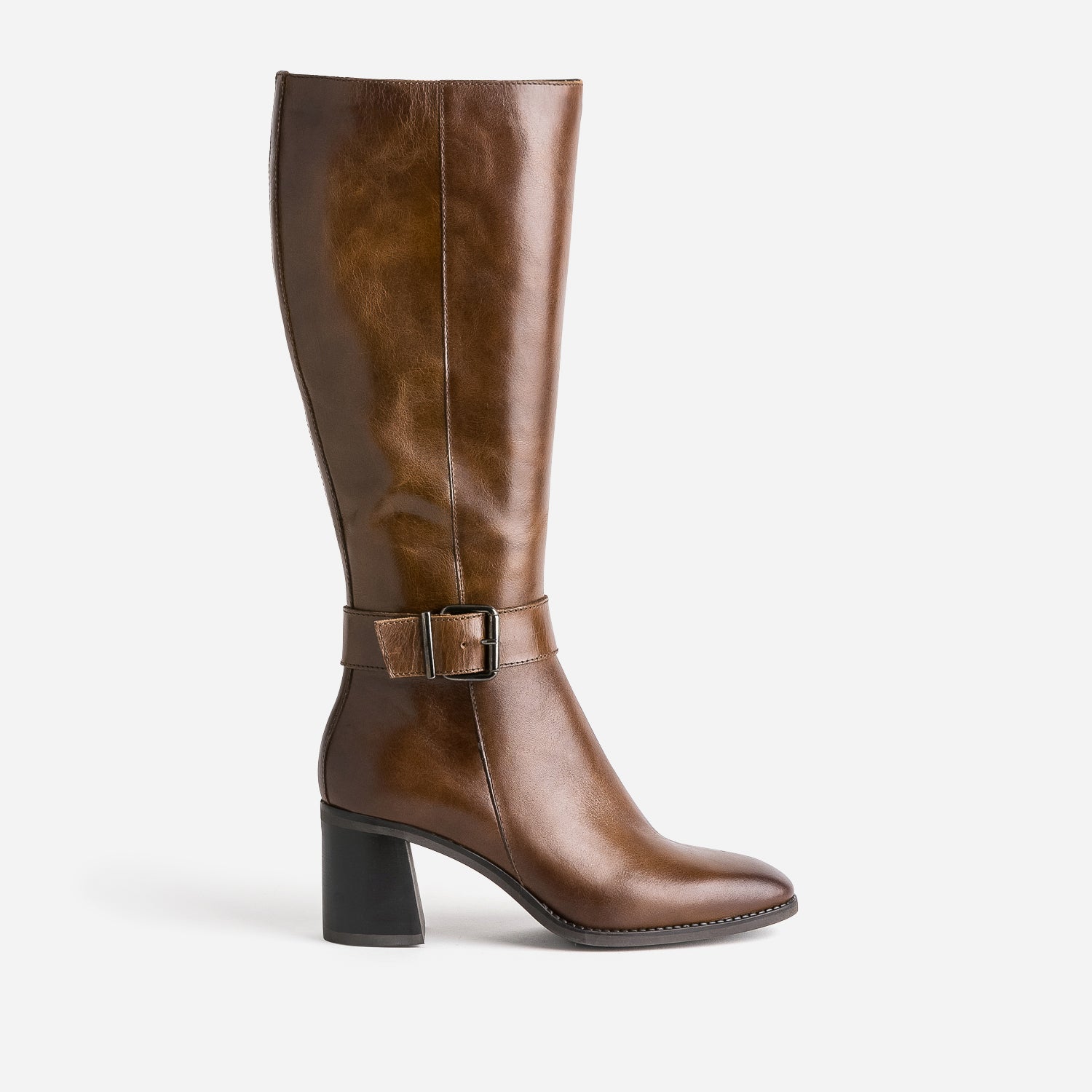 bottes-cuir-marron-121qym-1.jpg Botte marron en cuir à talon Eram Femme | ERAM – Image 1