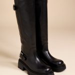 BOTTES NOIRES A SEMELLE CHUNKY CRANTEE EN CUIR HERPEN BLACK 35
