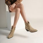 Santiag Bottes Hautes Daim Beige Cow Boy Santiag Haut De Gamme Santiag Haute Beige Femme Bottes