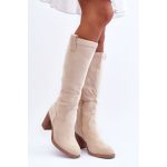 Bottes à talons hauts pour femmes en daim beige clair Khabira Chaussures à la mode