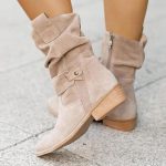 Bottes Mi mollet En Daim Pour Femme – Style Décontracté – Talon Bloc Moyen – Bout Rond – Imperméables Et Antidérapantes – Confortables Pour La Marche – Larges