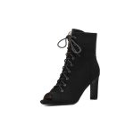 Bottes de danse noires à talons épais en daim – HIPPOSEUS