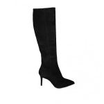 Bottes à bout pointu pour femmes en daim noir avec fermeture éclair talon 7