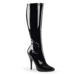 Botte haute noire vernis moulante à talon femme grande pointure du 36 au 46