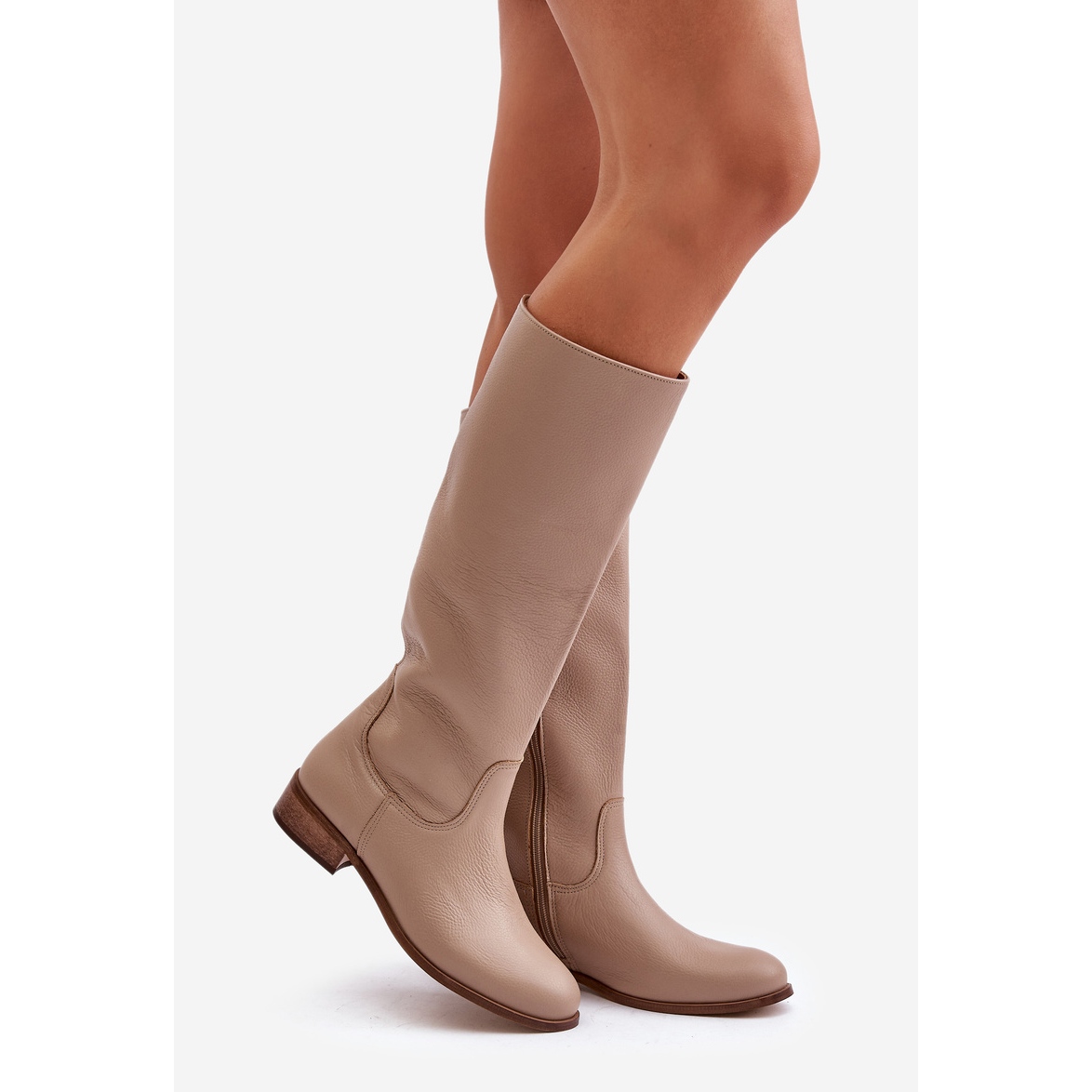 bottes-mi-mollet-445ztf-1.jpg Bottines mi mollet pour femme en cuir avec fermeture éclair Levski 3616 Beige – Image 1