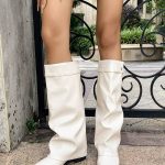 1 paire de bottes mi mollet populaires pliées et plissées, mode avec boucle, plates et confortables, couleur unie, style western décontracté, de microfibre, pour fêtes de vacances, automne/hiver | Mode en ligne |