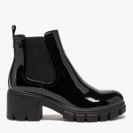 Boots femme vernies à talon carré et semelle crantée dessus verni