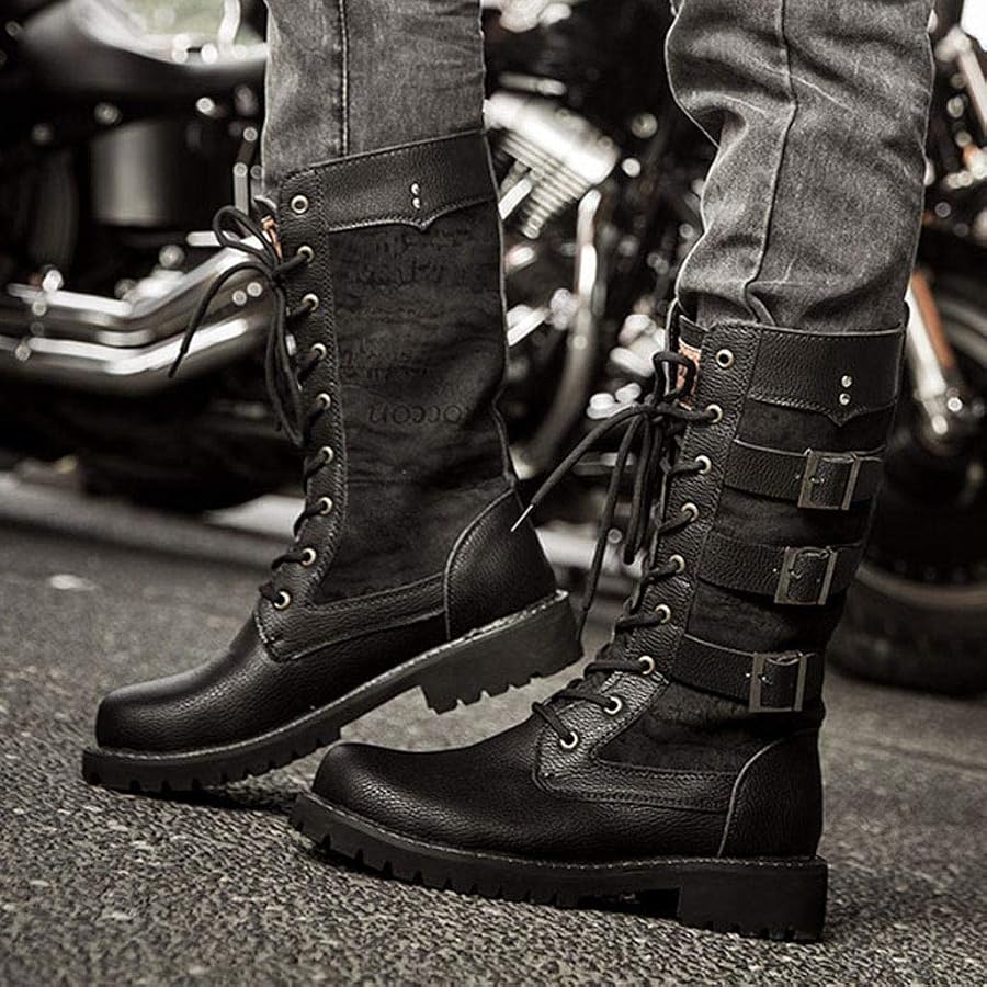 bottine-moto-homme-750edr-1.jpg Susenstone Bottes Moto Homme En Cuir Mode Pas Cher Boots à Talon Plates Cavaliere A Lacets De Neige Automne Hiver Chaud Vintage Hautes Chaussure De CavalièRes : Amazon.fr: Mode – Image 1