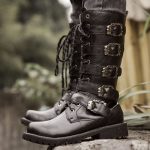botte chaussures hommes chaussure moto homme boots homme Bottes hautes Punk noires mi mollet pour hommes, chaussures Vintage à plateforme en métal, ...