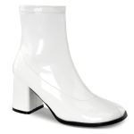 Boots / bottines blanches vernies à talon carré pour femme