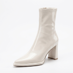 Bottine à talon blanc Simili Cuir Femme Bottines blanches à bout pointu brillant