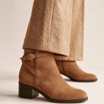 Bottines cavalières cuir daim camel
