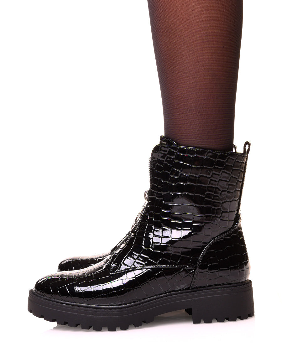 bottines-vernis-000dip-1.jpg Boots vernis noir à effet croco – Image 1