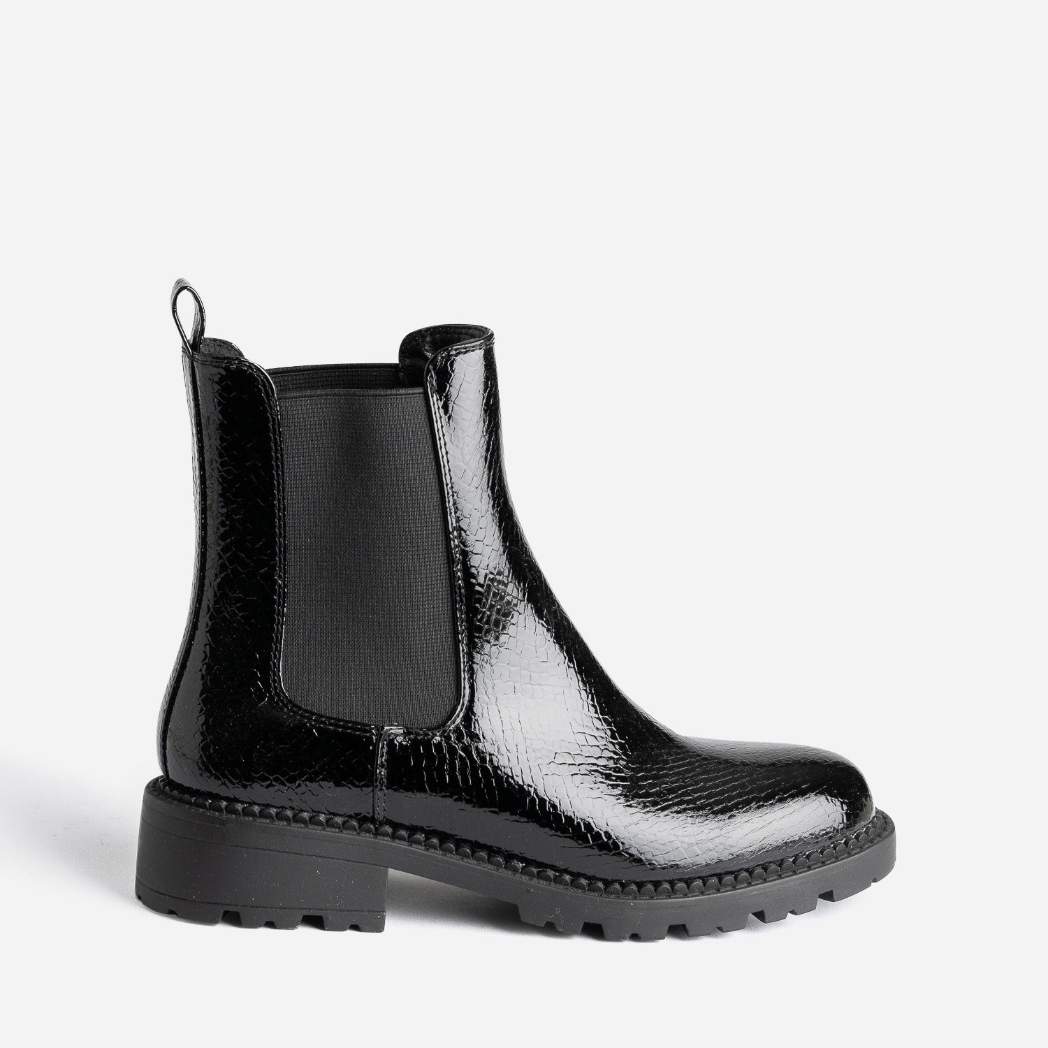bottines-vernis-noir-femme-761zbk-1.jpg Chelsea boots TEXTO noir verni embossé effet python – Image 1