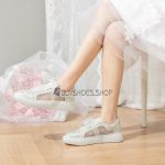 Baskets Habillé Chaussure De Soirée Plateforme Chaussure Mariage Plate Chaussures Pour Femmes Brillante Blanche Confortable Satin À Lacets Pas Cher 2124040351F | BuyShoes.Shop