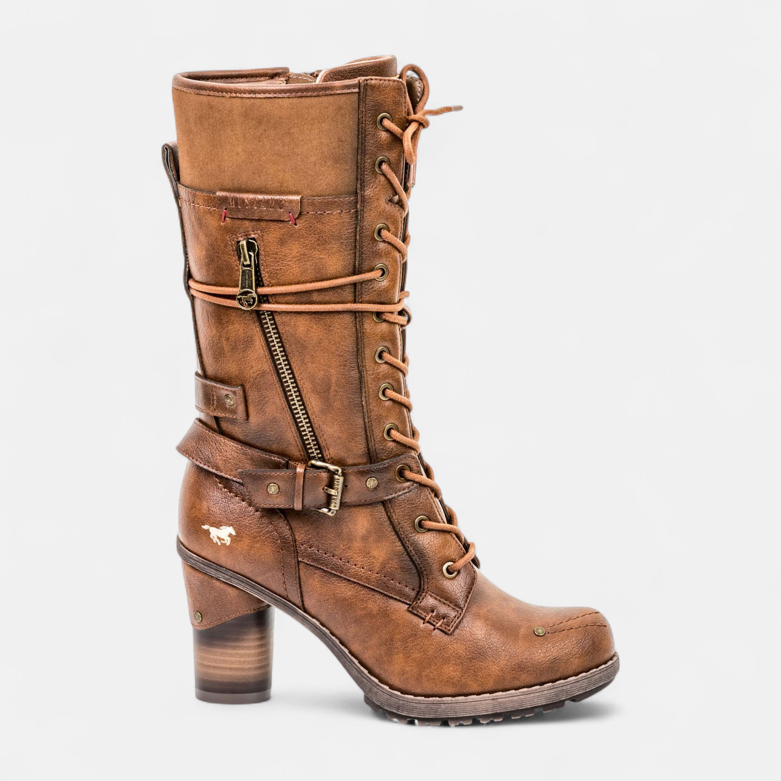 mustang-bottines-827htq-1.jpg Bottes à talon Femme cognac – Image 1