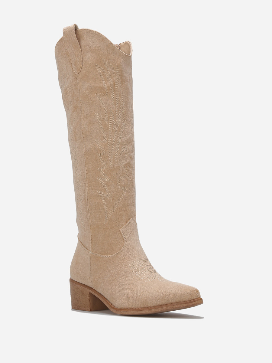 santiag-beige-femme-848sdb-1.jpg Santiags en suédine à surpiqûres décoratives – Image 1