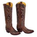 Bottes santiags en cuir marron vieillis, surpiqures multicolores Fantasia rust Santiags femme